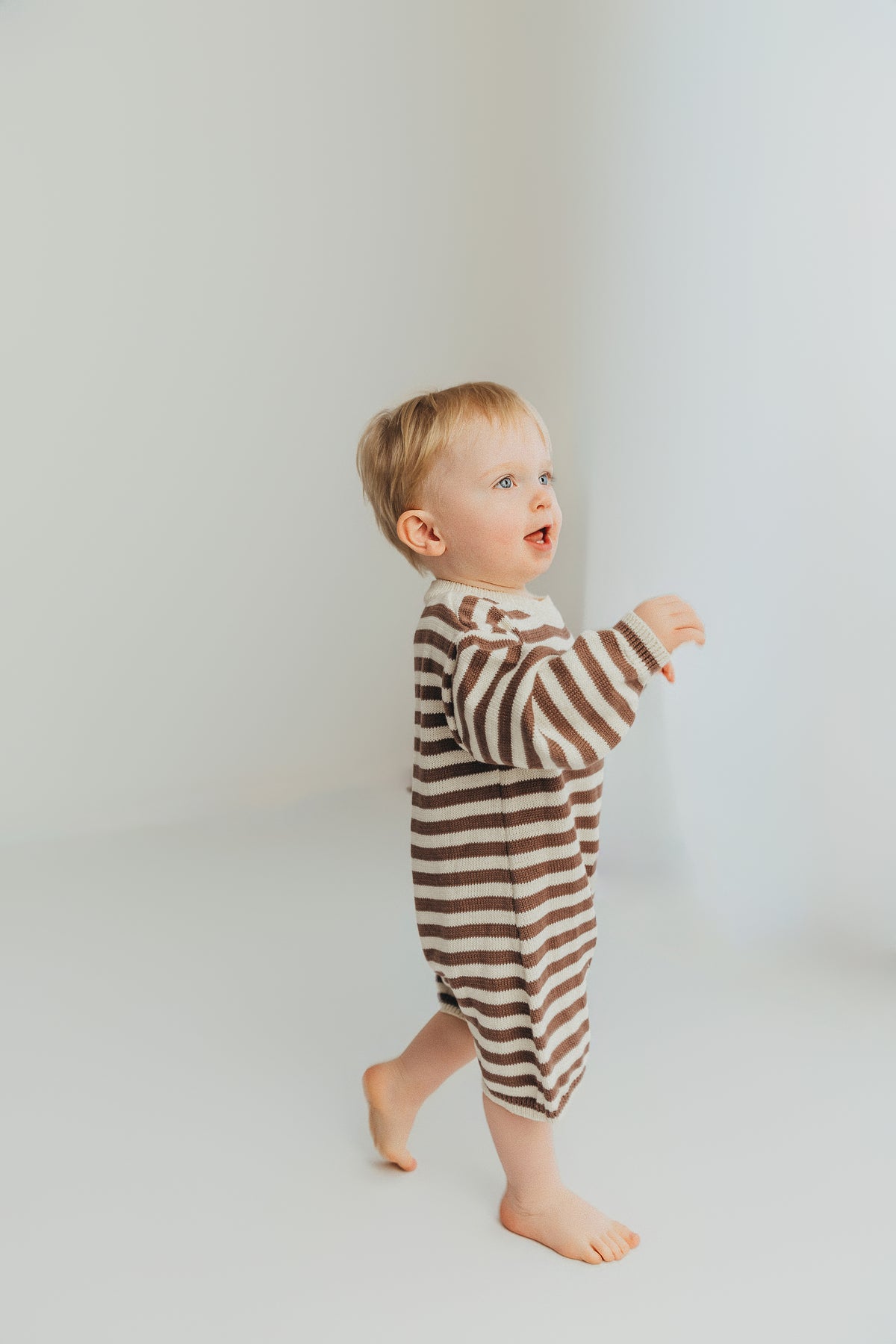 COTTON KNIT ROMPER - CHOC STRIPE