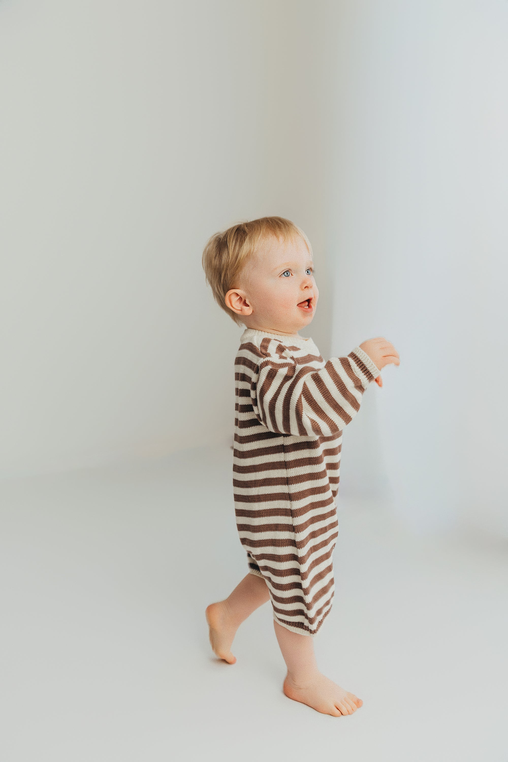 COTTON KNIT ROMPER - CHOC STRIPE