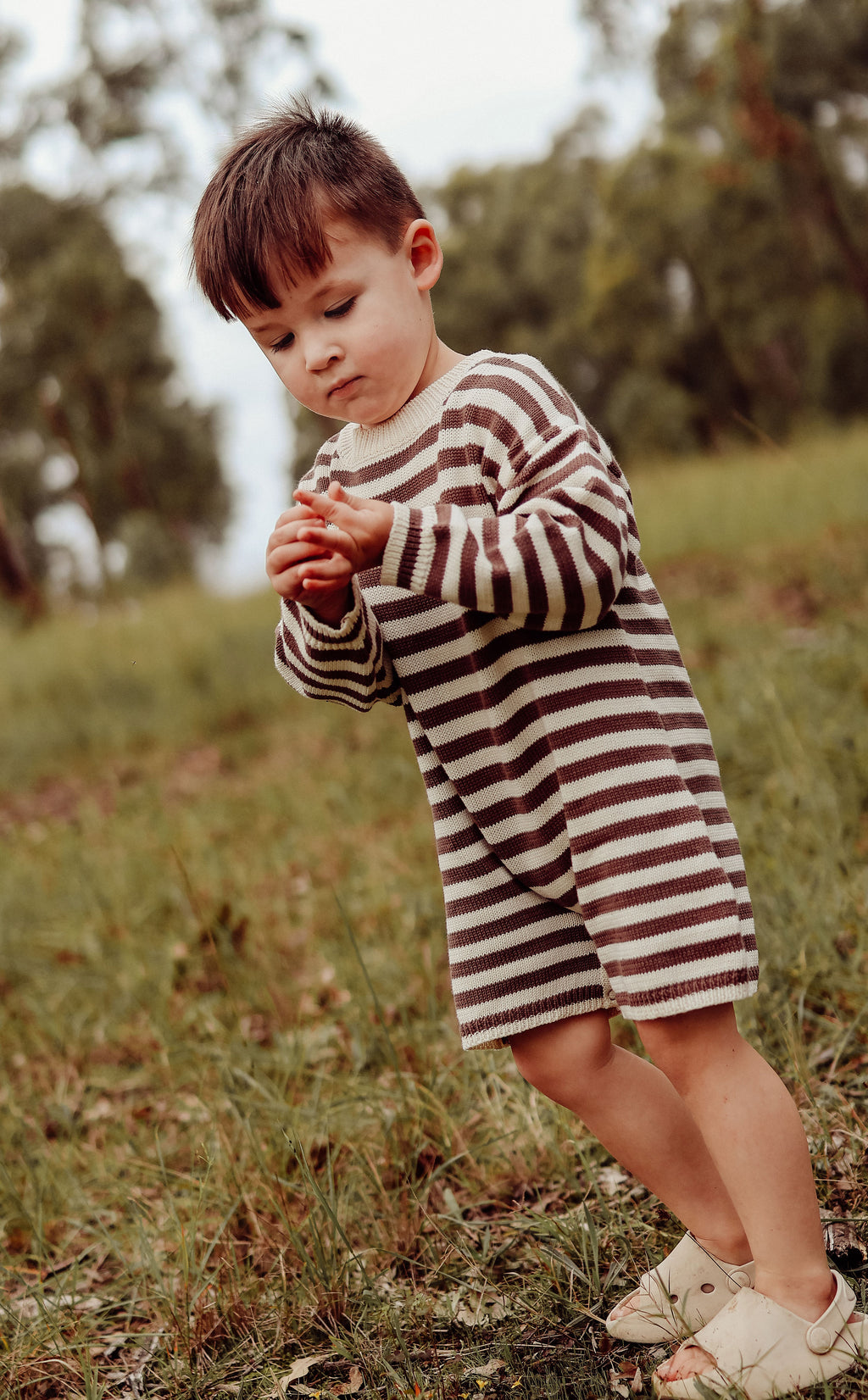 COTTON KNIT ROMPER - CHOC STRIPE