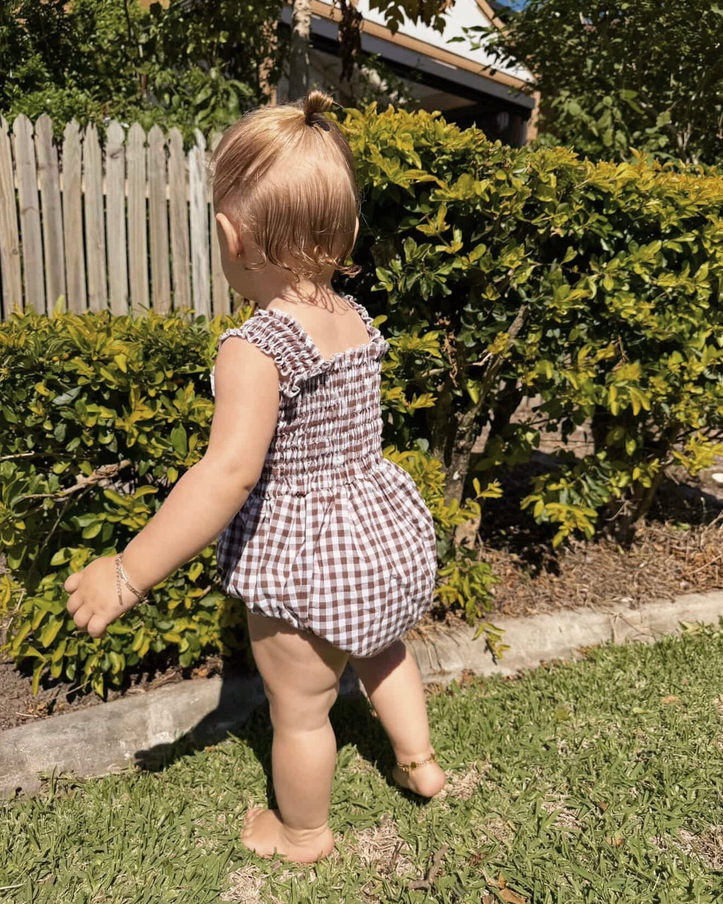 RUFFLE ROMPER - CHOC CHECK