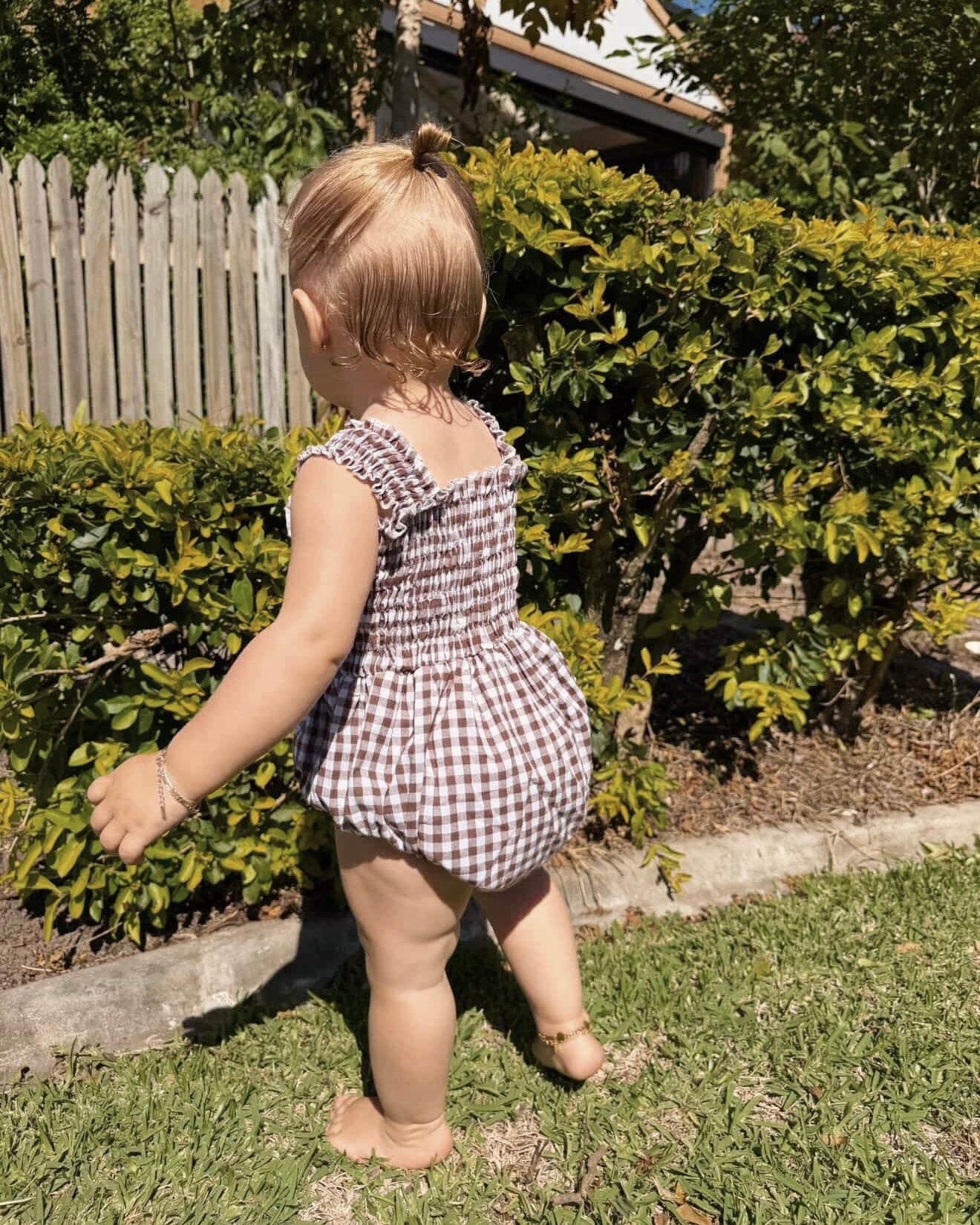 RUFFLE ROMPER - CHOC CHECK
