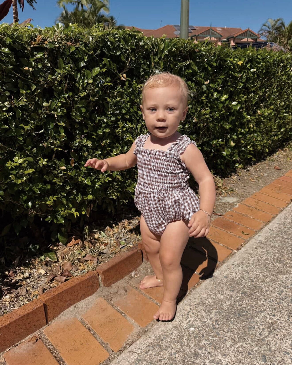 RUFFLE ROMPER - CHOC CHECK