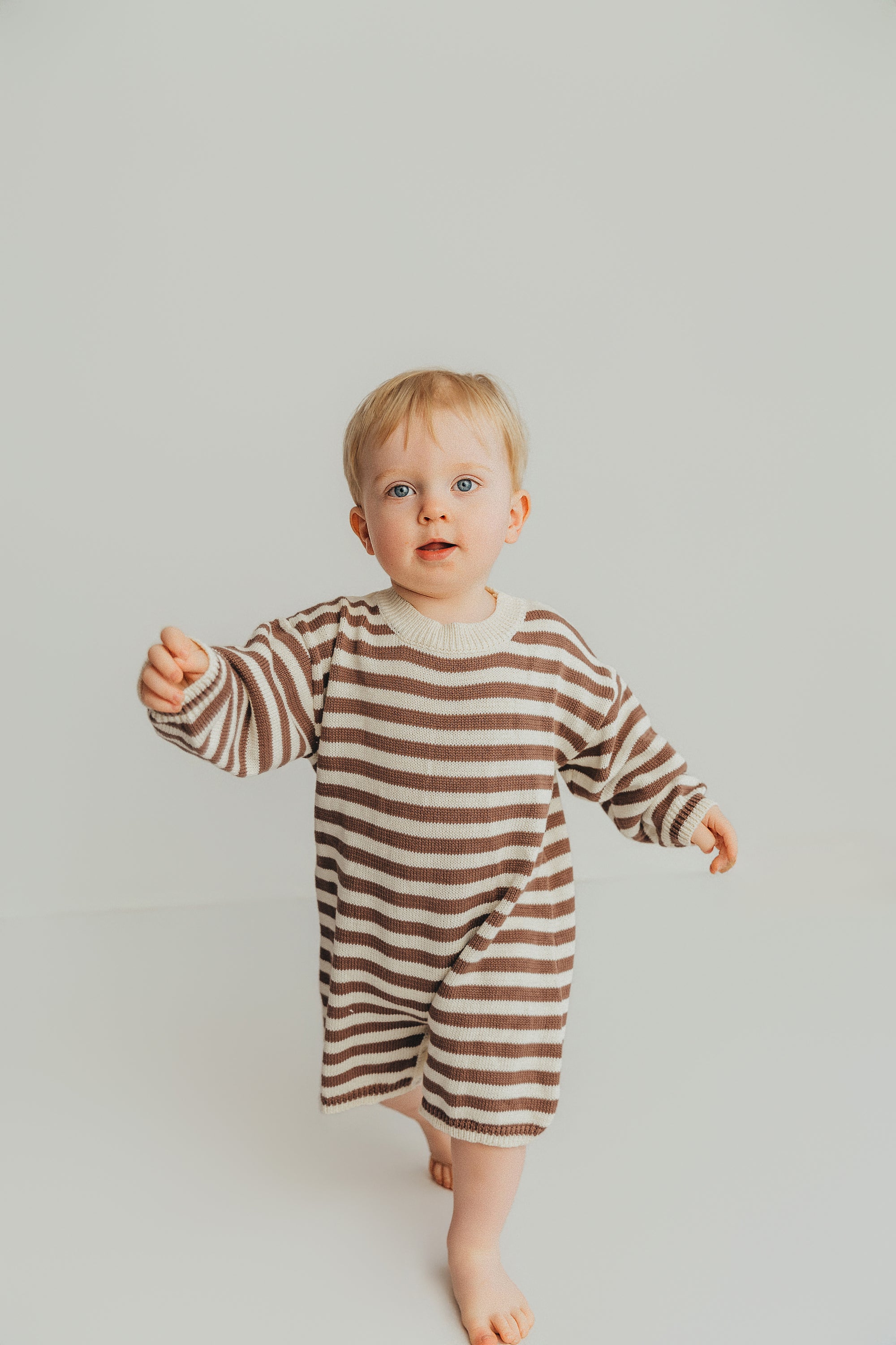 COTTON KNIT ROMPER - CHOC STRIPE