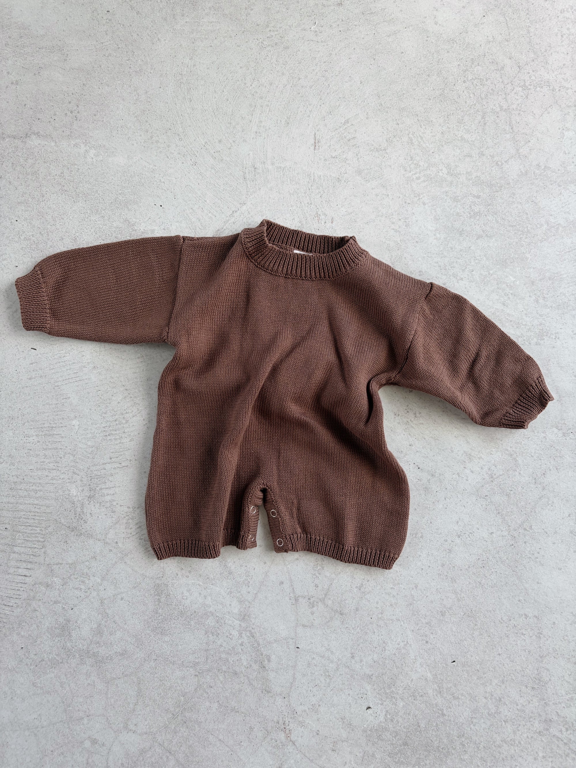 COTTON KNIT ROMPER - CHOC