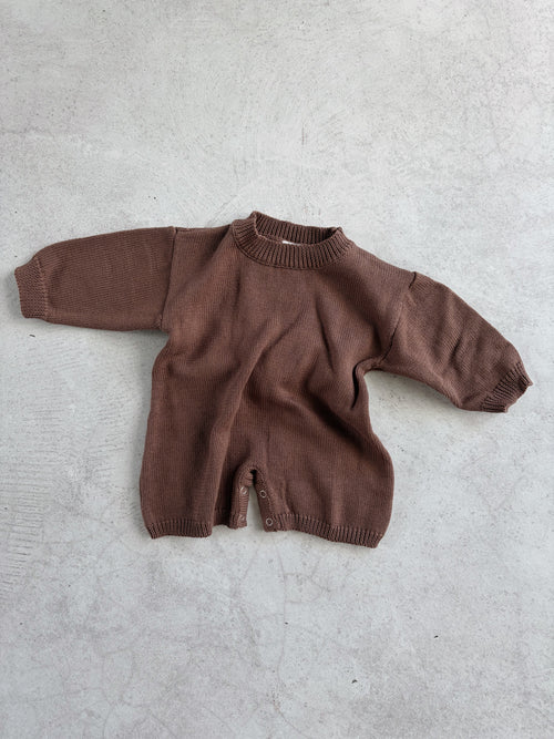 COTTON KNIT ROMPER - CHOC