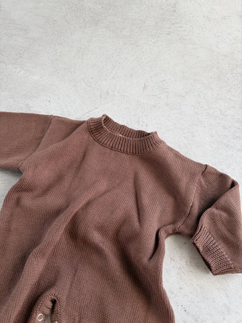 COTTON KNIT ROMPER - CHOC
