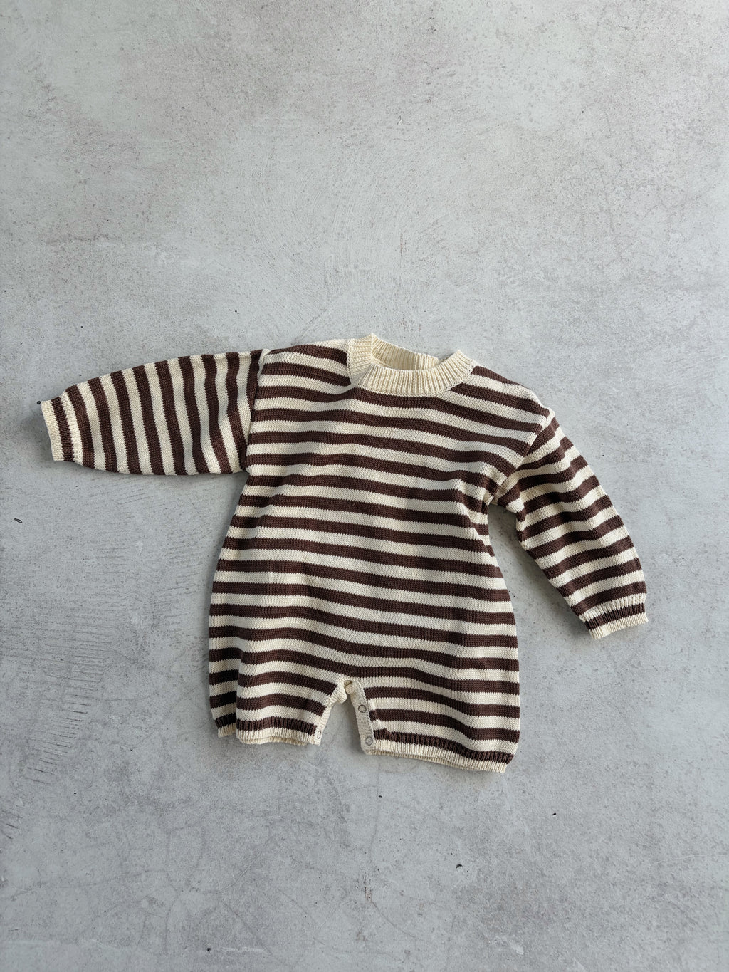 COTTON KNIT ROMPER - CHOC STRIPE