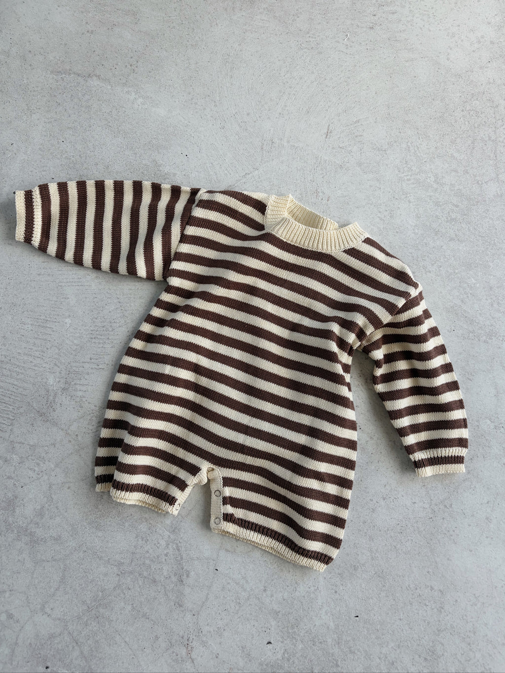 COTTON KNIT ROMPER - CHOC STRIPE