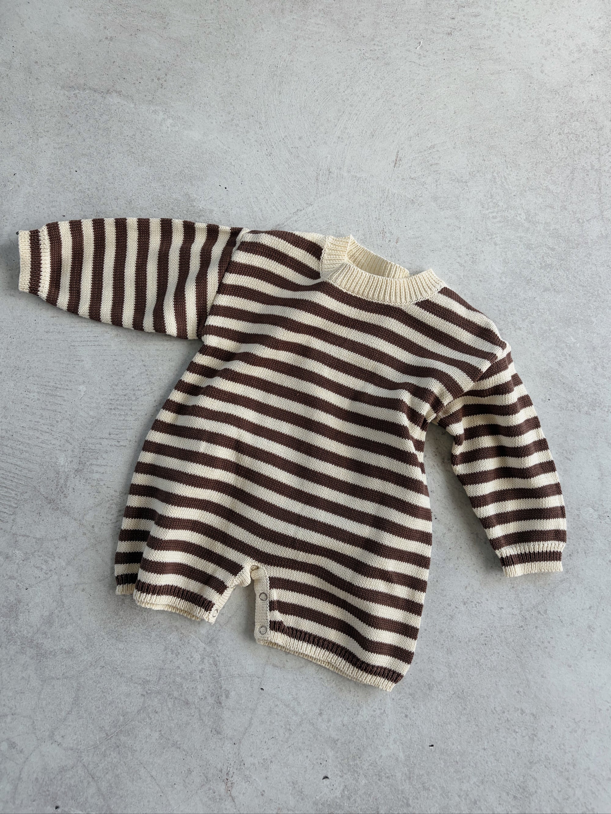 COTTON KNIT ROMPER - CHOC STRIPE