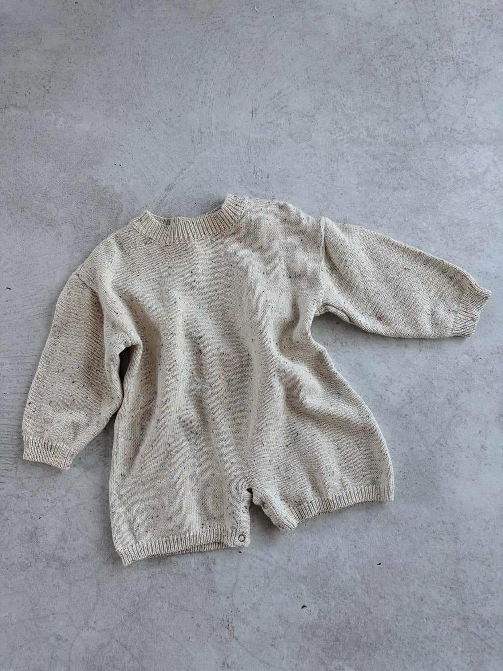COTTON KNIT ROMPER - OAT SPECKLE