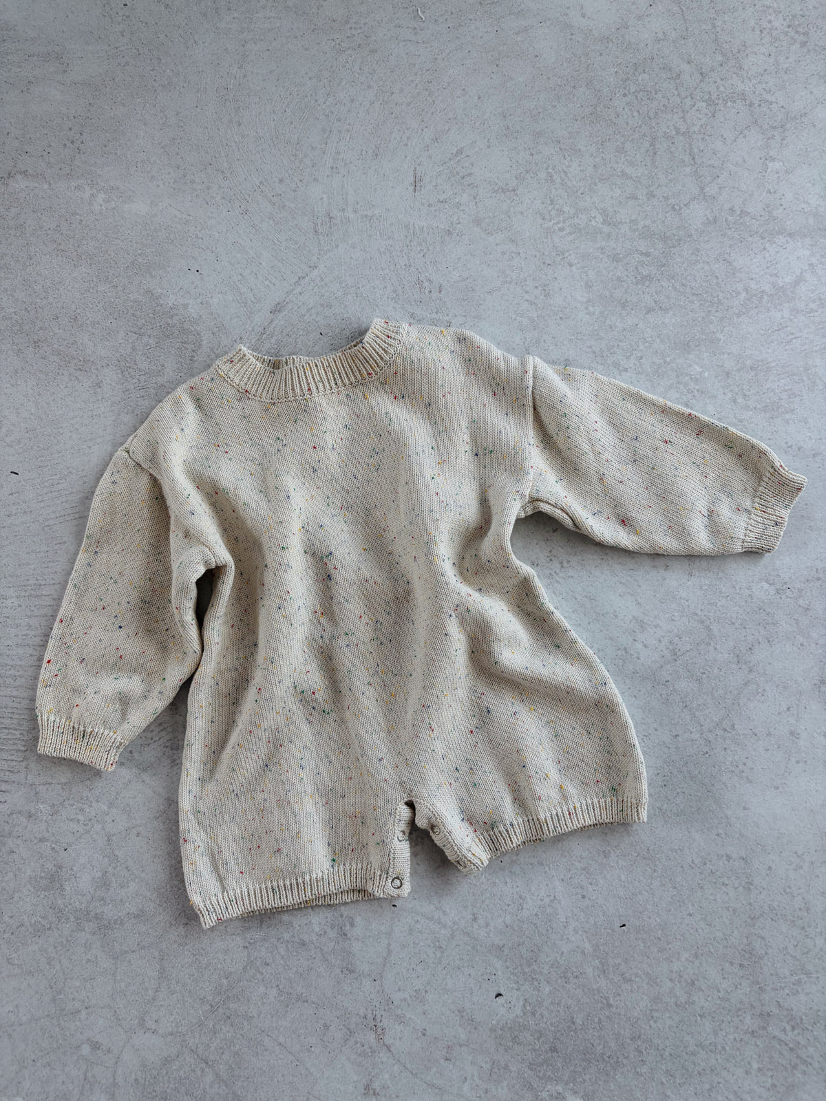 COTTON KNIT ROMPER - OAT SPECKLE