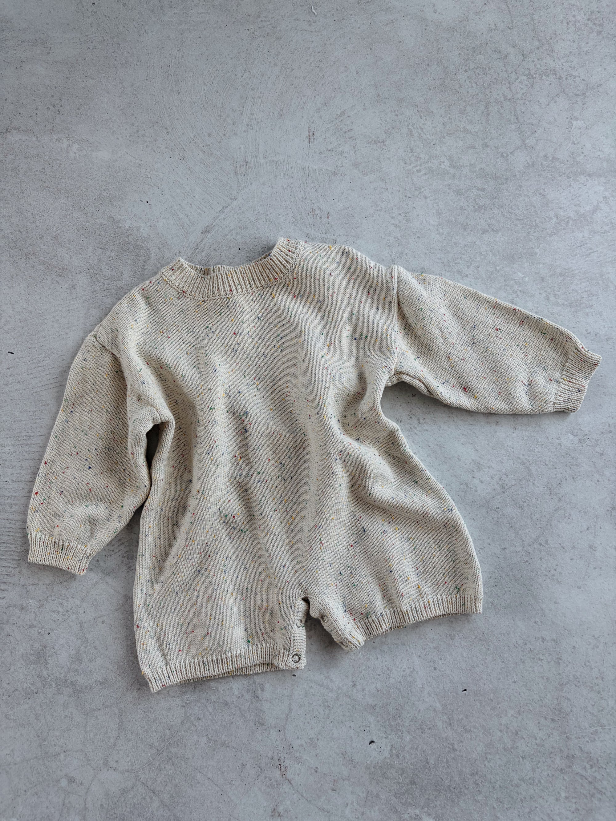 COTTON KNIT ROMPER - OAT SPECKLE