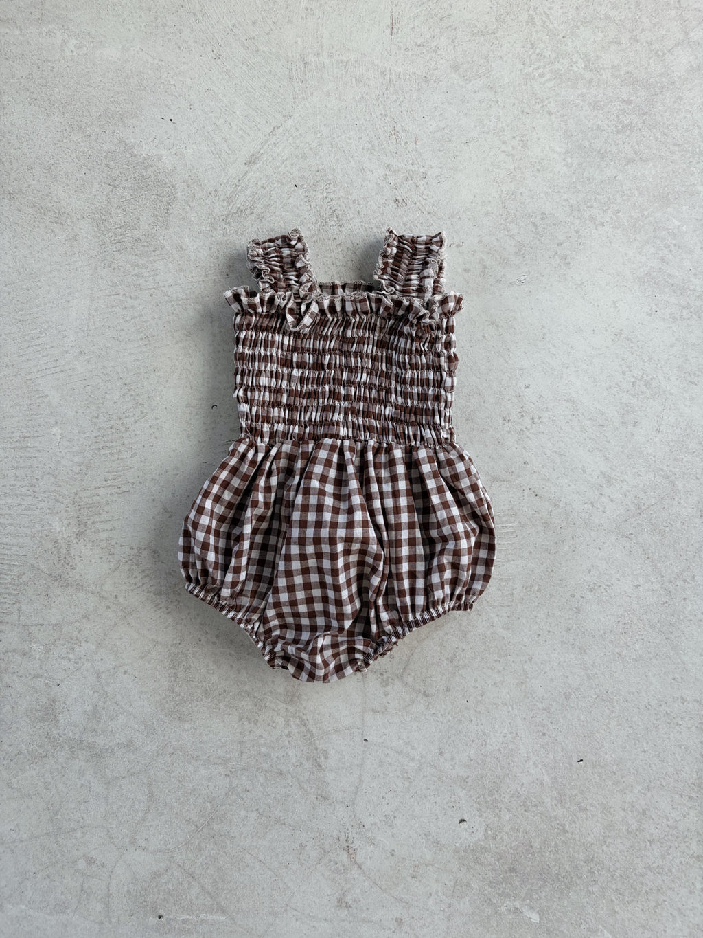RUFFLE ROMPER - CHOC CHECK