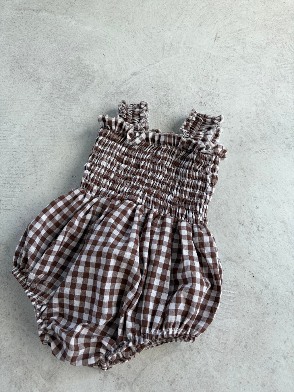 RUFFLE ROMPER - CHOC CHECK