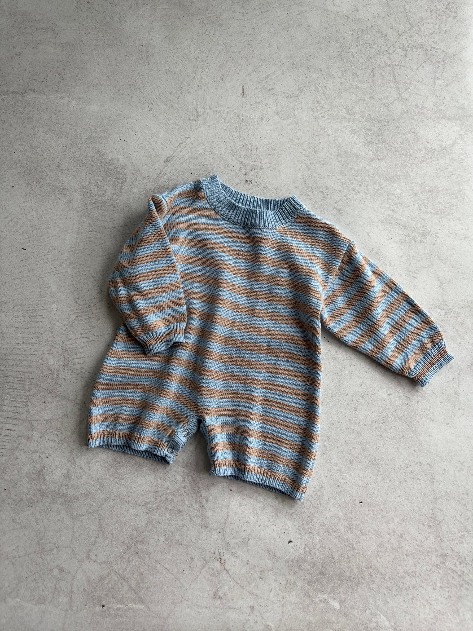 COTTON KNIT ROMPER - BLUE STRIPE